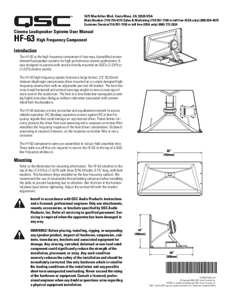 User Manual for DCS HF-63 passive cinema speakers