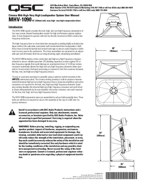 Cinema Mid-High-Very High Loudspeaker System User Manual