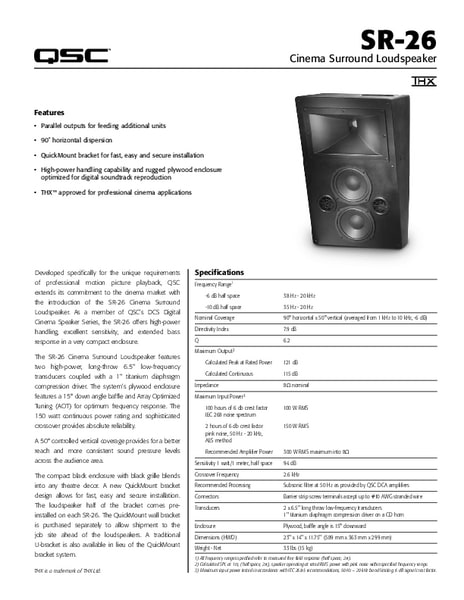 User Manual for DCS SR-26 passive cinema speakers
