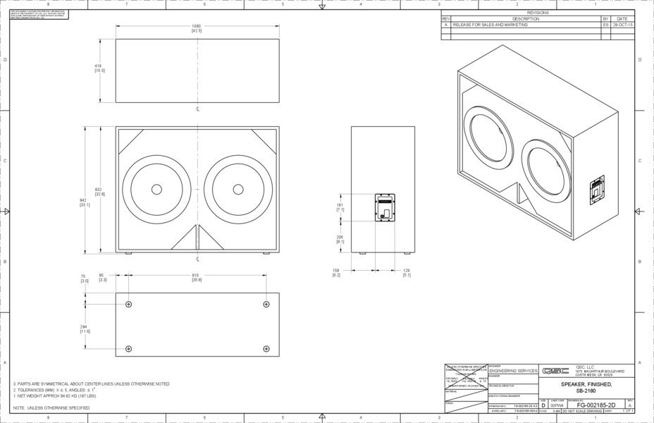 PDF 2D Drawing od the SB-2180 Loudspeaker