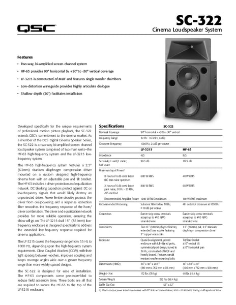 User Manual for the SC-322 Cinema Loudspeaker