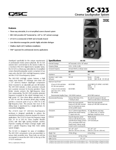 User Manual for the SC-323 Cinema Loudspeaker
