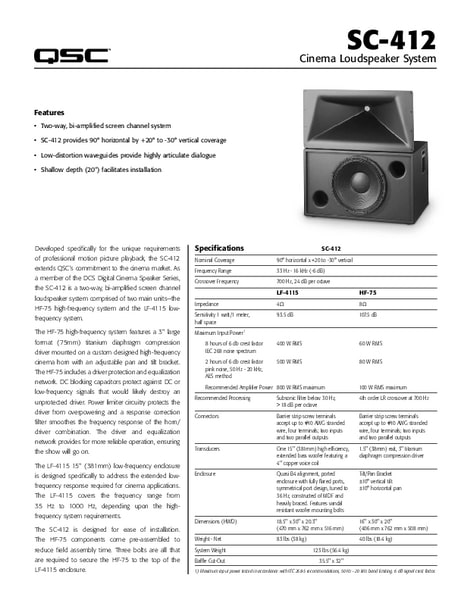 User Manual for the SC-412 Cinema Loudspeaker
