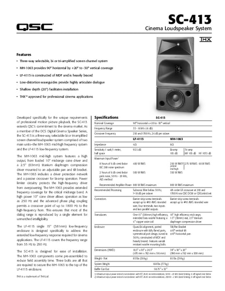 User Manual for the SC-413 Cinema Loudspeaker