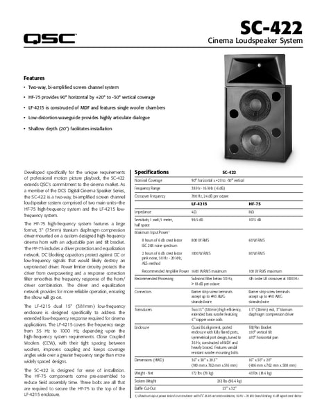 User Manual for the DCS-SC-422 Cinema Loudspeaker